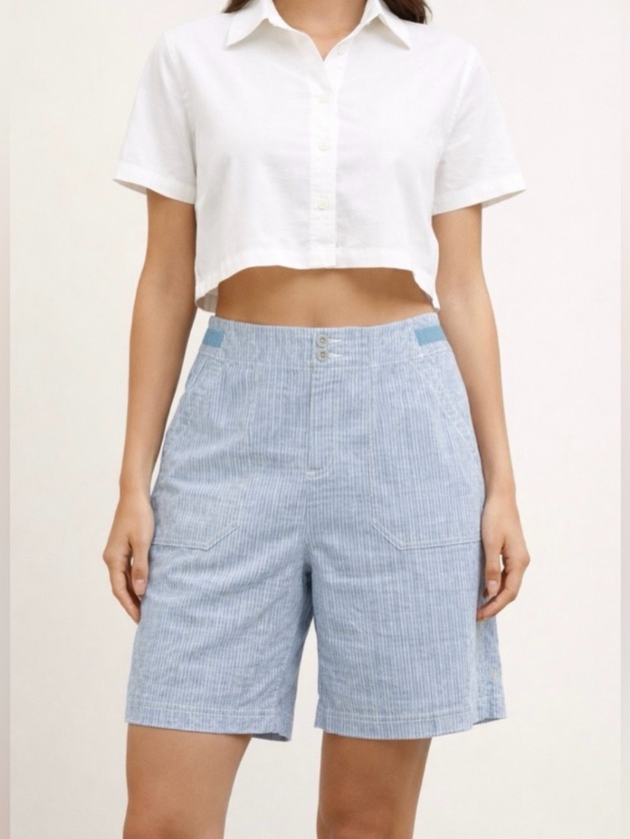 Royal Robbins Light Blue Stellar Striped Hempline Women’s Bermuda Shorts 12